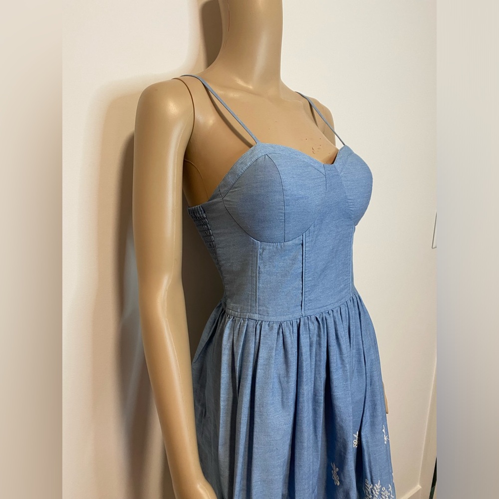Rush Blue Casual Spaghetti Strap Dress Padded Cups Sz Small with Pockets - Picture 8 of 10